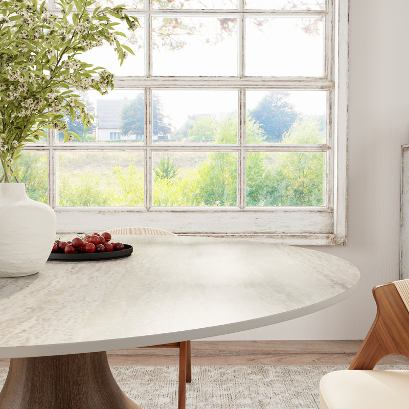 Table de salle à manger Travertine Stone, H 29,52 po x L 47,24 po x l 47,24 po, Noyer foncé
