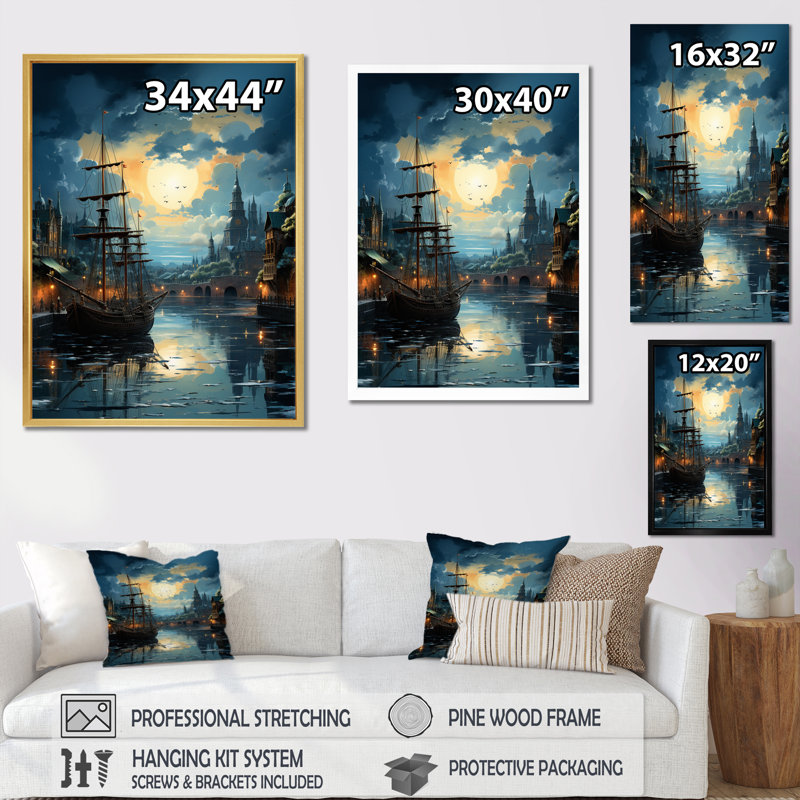 Port Nautical Dreams II sur impression sur toile, H 20 po x l 12 po x P 1 po, Encadrement doré