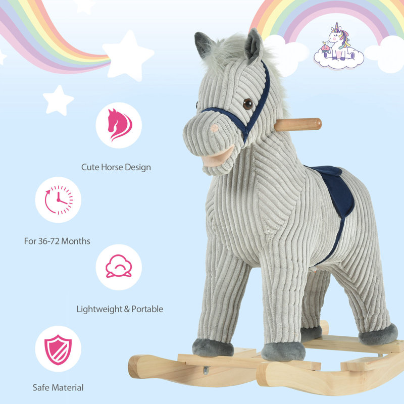 Monaco Kids Plush Rocking Horse with Sound Children Rocker 3-6 Years Grey