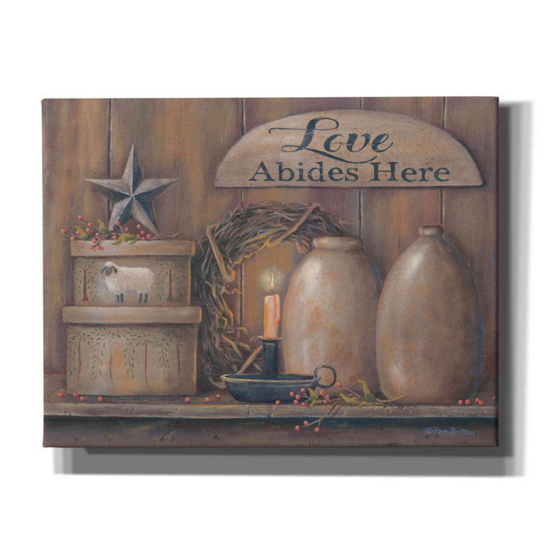 «Love Abides Here Shelf» par Pam Britton, art mural sur toile, H 26 po x l 34 po x P 1,5 po