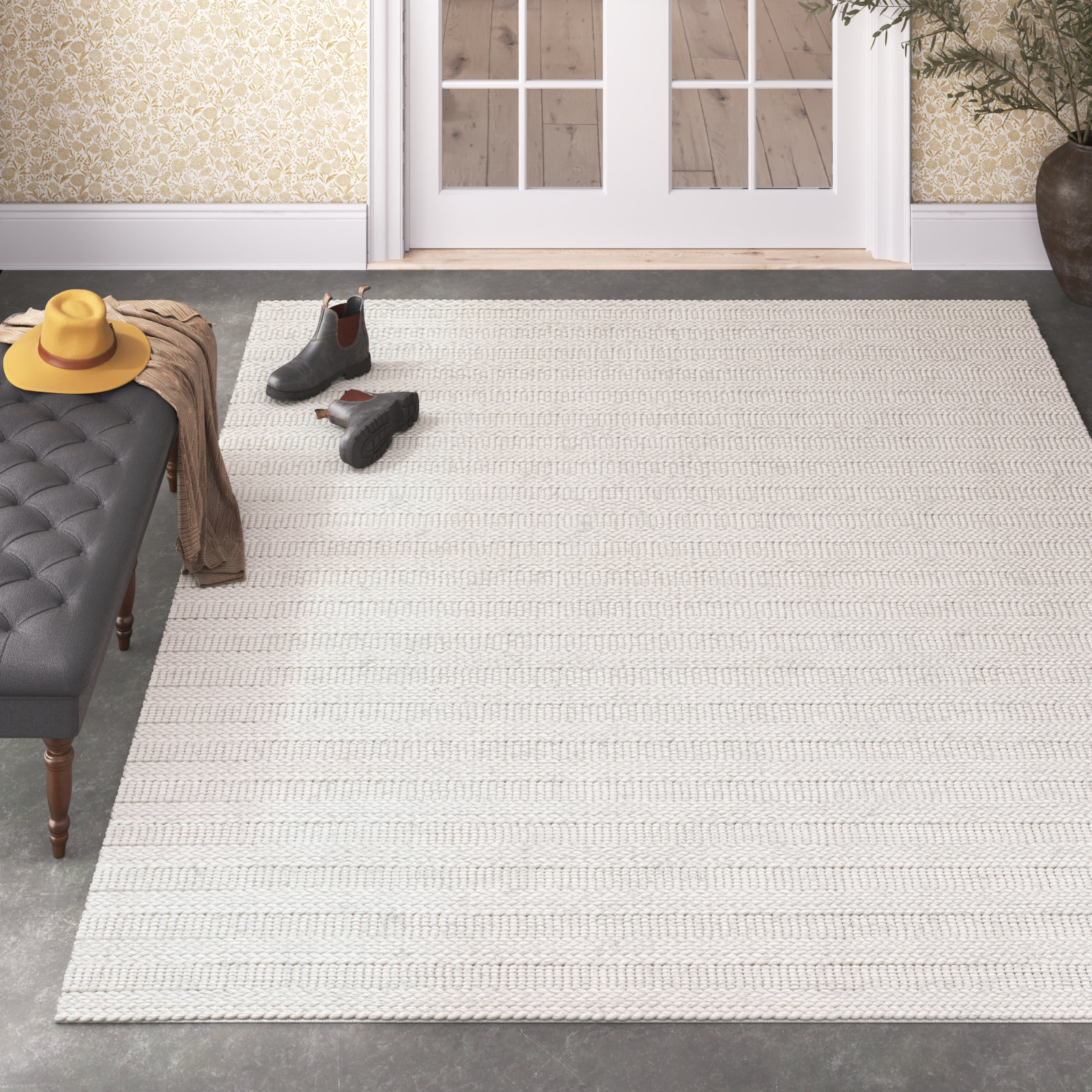 Stanwick Bleached Hand-Woven Jute Rug, Rectangle 5' x 8'