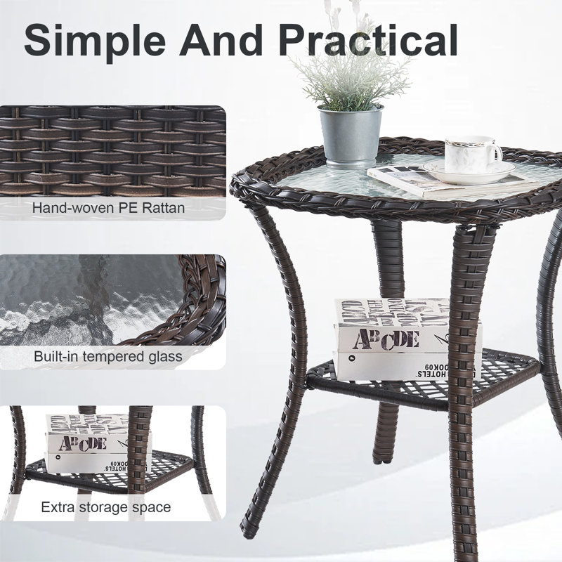 Koba 7-Piece Outdoor Conversation Set – Swivel Rocking Chairs with Fire Pit & Side Tables, Brown, Blue