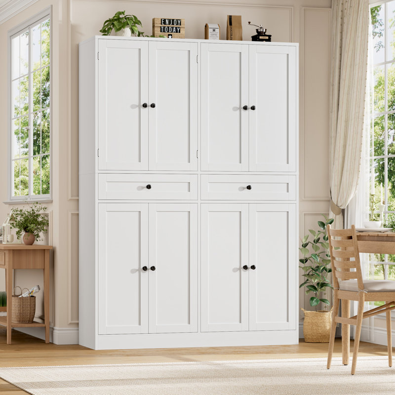 Garde-manger de cuisine de 70,9 pouces avec portes, étagères et tiroirs, White