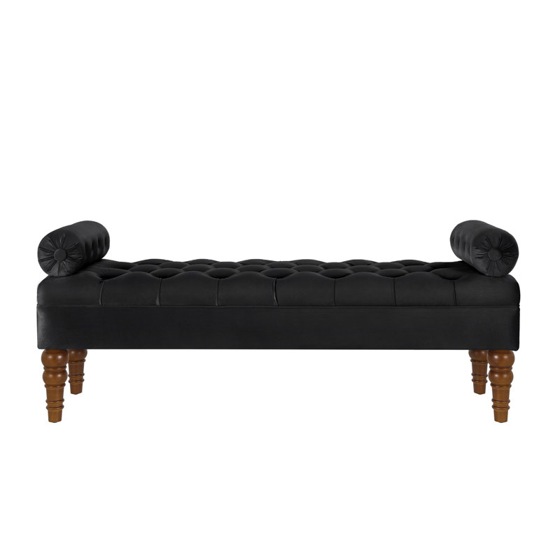 Bedroom Velvet Button Seat - Solid Wood And Champagne Combination Bench For Frame Comfortable, Champagne