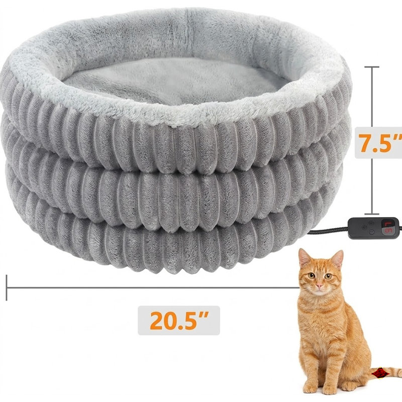Lit chauffant pour chat pour l'intérieur, lit pour animal de compagnie chauffant apaisant et profond pour chien et chat, 20 po, lit chauffant électrique chauffant avec coussin chauffant réglable, lavable