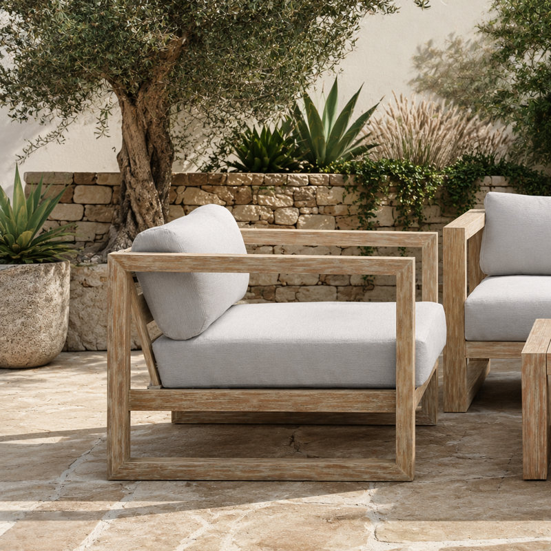 Chaise longue d'extérieur en bois d'eucalyptus avec coussins gris Paradise