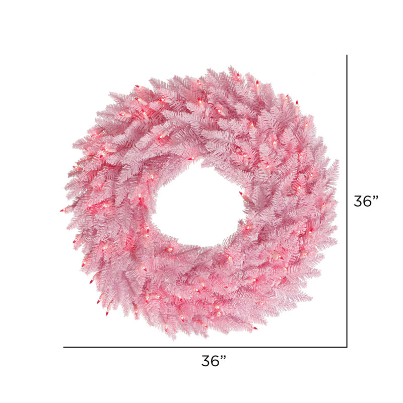 Couronne de sapin artificielle en PVC, H 36 po x l 36 po x P 3 po, Rose, Oui