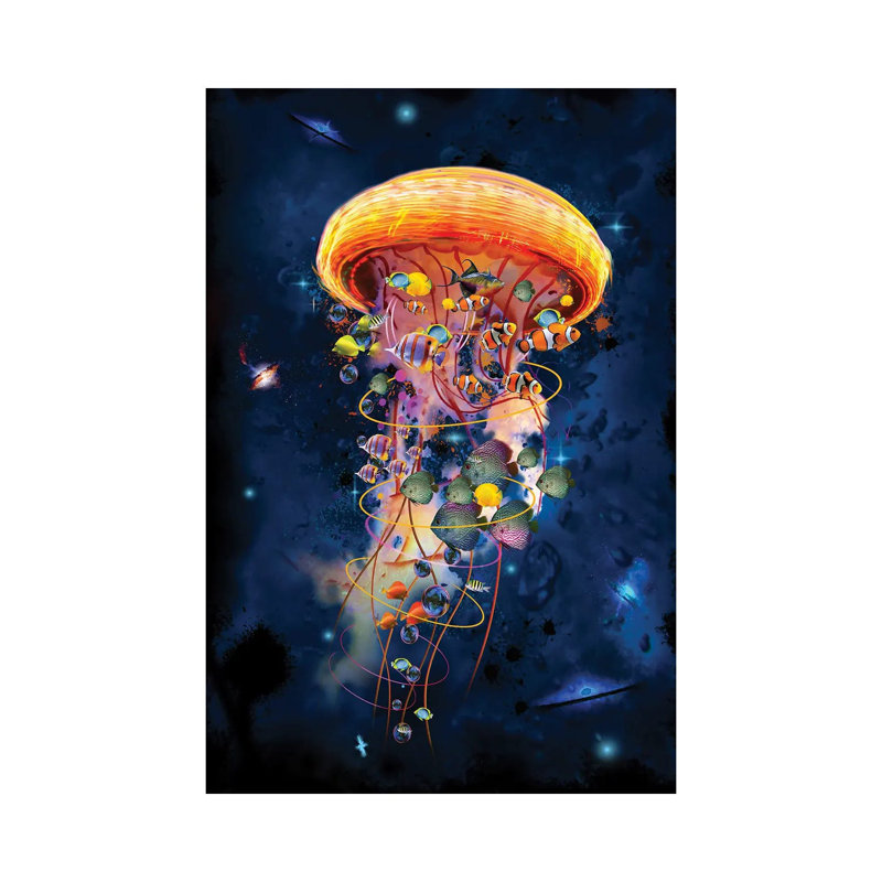 Electric Jellyfish Worlds Galaxys by David Loblaw - Wrapped Canvas Painting, 20.32 cm H x 30.48 cm W