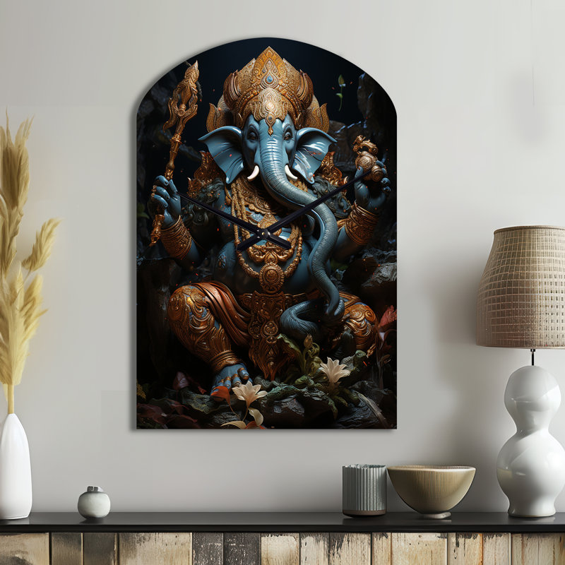Horloge murale en métal bleu sarcelle Ganesha - art indien, Moyenne