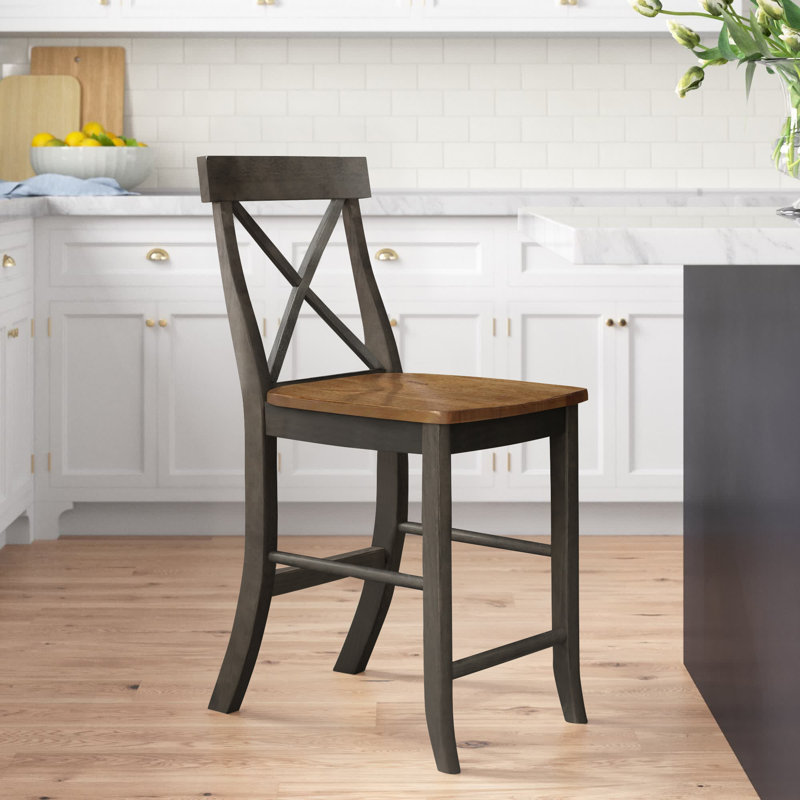 Tabouret de bar et de comptoir Guzik, Tabouret de comptoir (assise de 24 po de hauteur), Hickory / charbon délavé