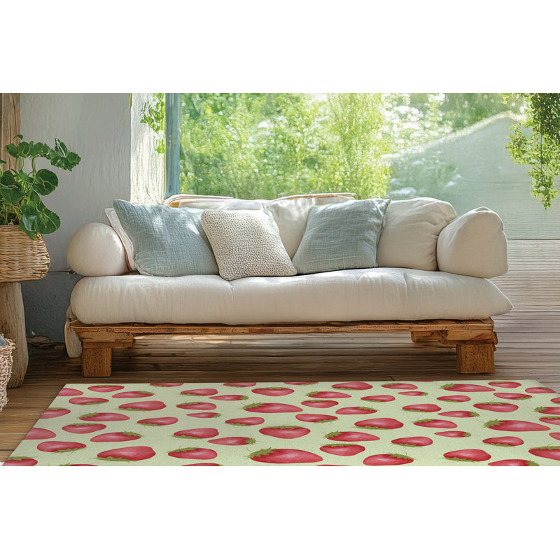 Tapis d'extérieur Summer Strawberries, Rectangulaire 3 pi x 5 pi