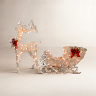 The Holiday Aisle® Lighted Reindeer and Sleigh