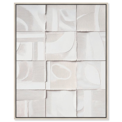Décoration murale blanche en relief blanc par Art Remedy, cadre argenté, 24 x 30
