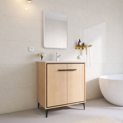 Abdullateef  30" Freestanding Bathroom Vanity Single Sink,White Ceramic Basin,2 Soft-Close Doors