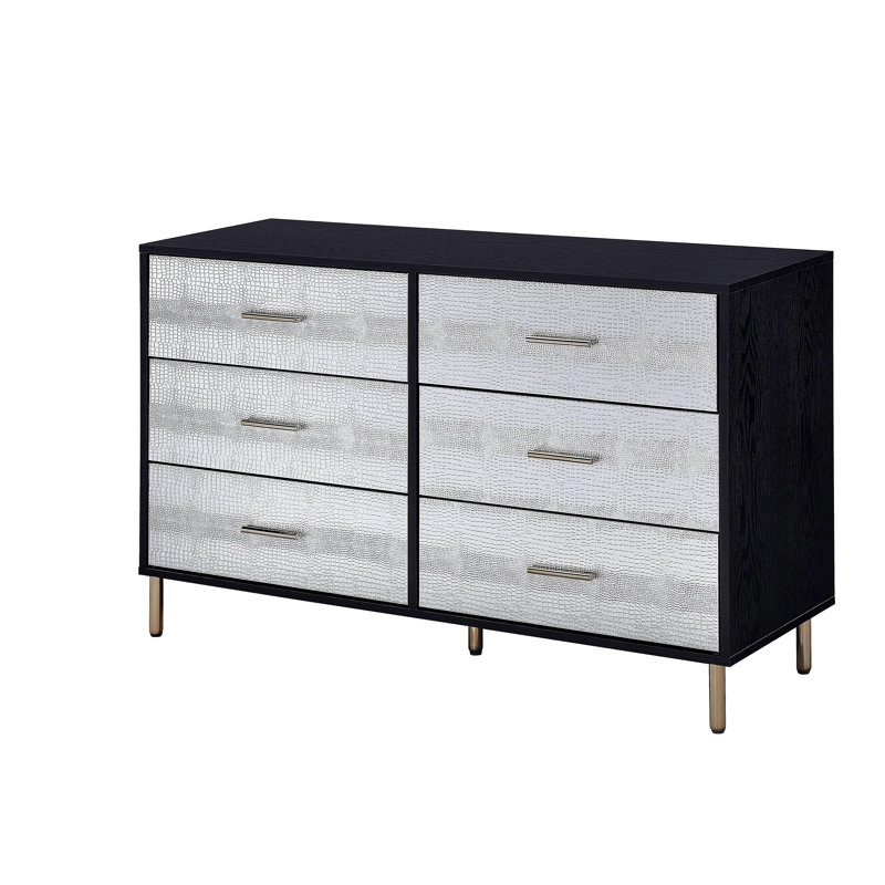 Commode Myles à finition noire, argentée et dorée