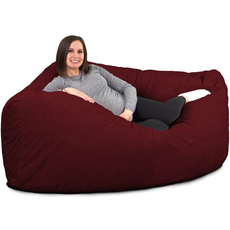  | Fauteuil à billes 6 pi | Rembourrage en mousse - Housse lavable amovible, suède bourgogne, Burgundy Suede