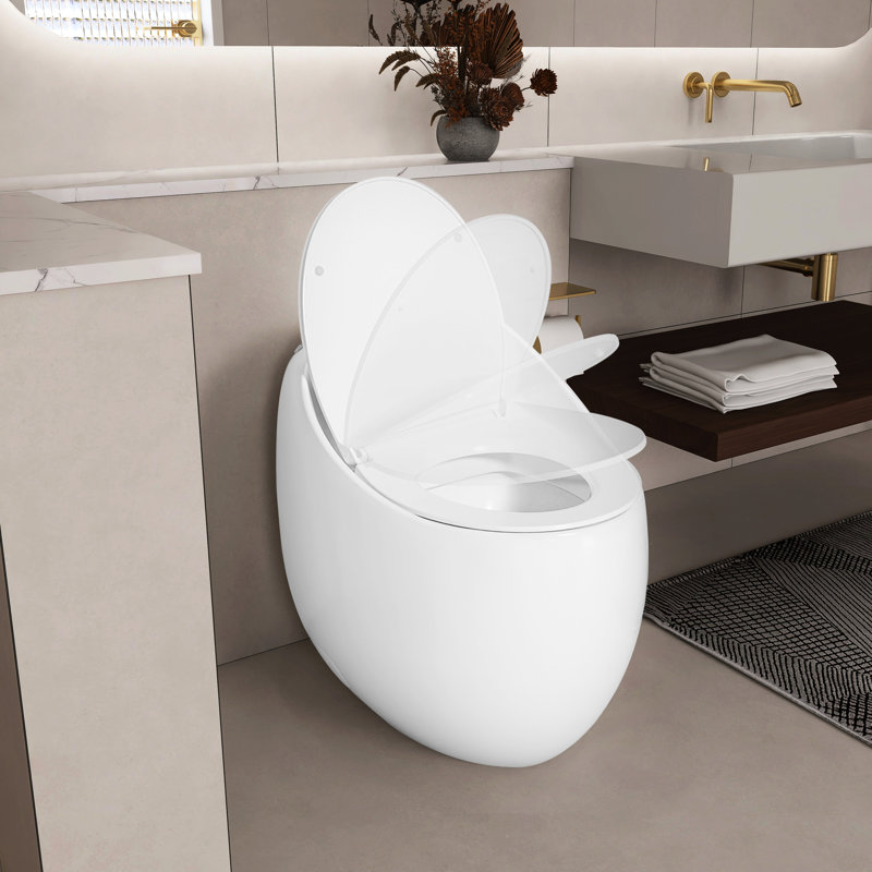 Toilette de salle de bain en céramique en forme d'œuf - blanc brillant, 1,28 chasse simple, accessoire moderne de forme blanche, chasse d'eau douce