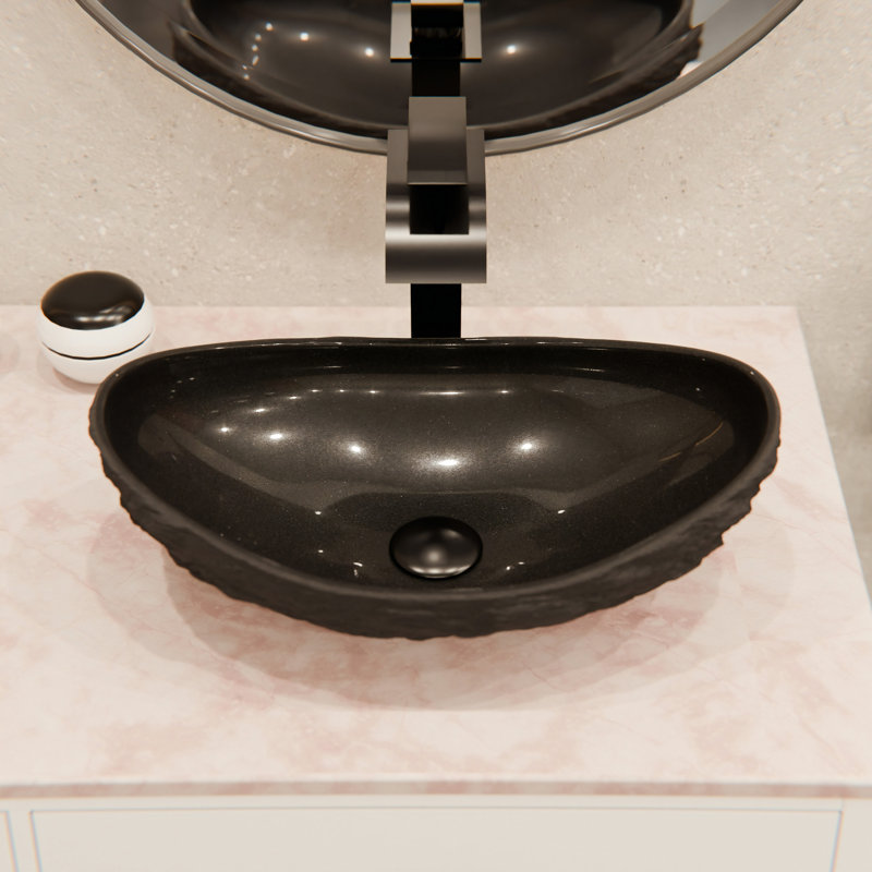 Lavabo de salle de bain vasque ovale en pierre Absolute, Noir mat