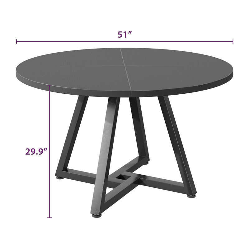  Round Dining Table: Pedestal Metal Frame, Space-Saving Industrial Style, 76cm H x 107cm W x  107cm D, Black