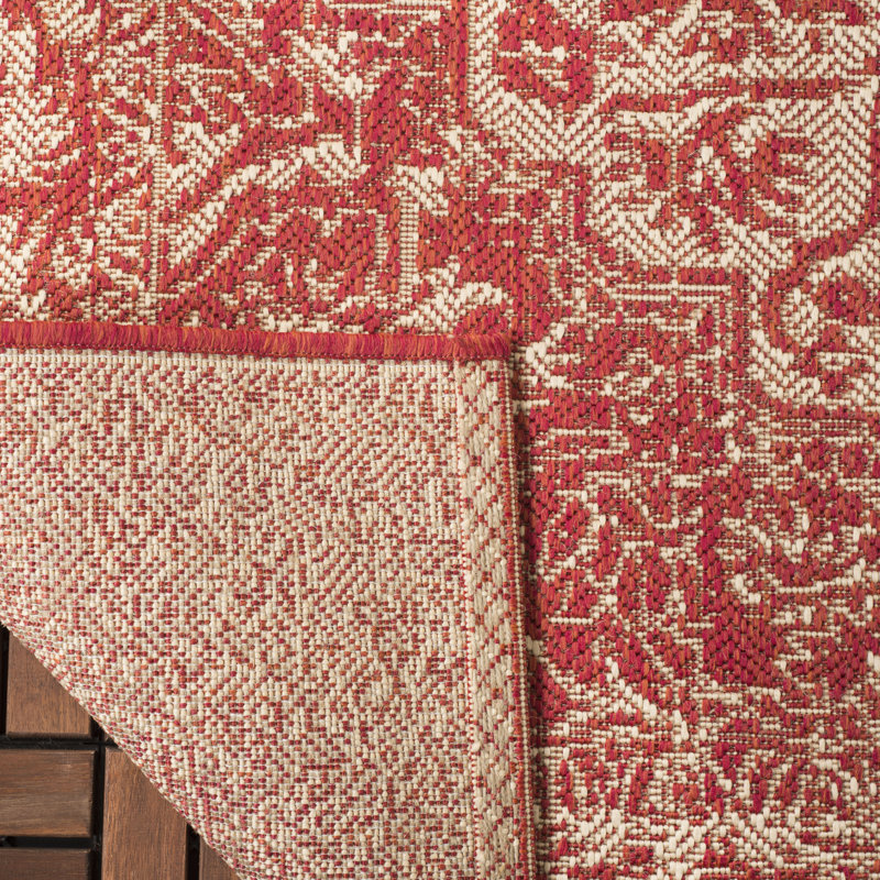 Danya Red/Cream Indoor/Outdoor Area Rug, Rectangle 2'2" x 4'