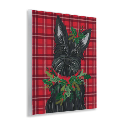 Scottie Dog on Red Plaid Wall Plaque Art, design by Lisa Perry Whitebutton