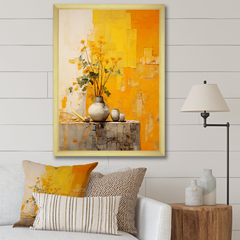Artistique de la poterie jaune III sur toile, Cadre doré simple, H 20 po x l 12 po x P 1 po