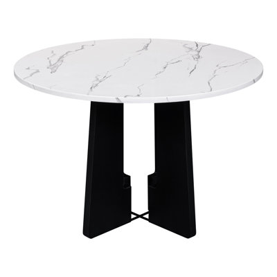 Round Dining Table For 4, 43-Inch Faux Marble Top, Mid-Century Modern Round Dining Table For Cafes, Restaurants, Bars, Home Offices And Conference Rooms (White)