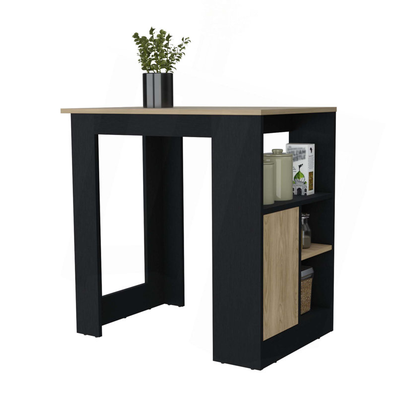 Îlot de cuisine Arial en mélamine avec porte et rangement ouvert, Noir