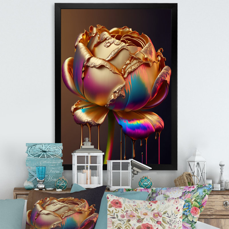 «Rainbow Peony», impression sur toile, H 44 po x l 34 po x P 1,5 po, Cadre photo noir