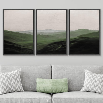 IDÉE4WALL, art mural sur toile encadré de 3 pièces, paysage de montagne vert, impression sur toile, décoration pour salon, chambre