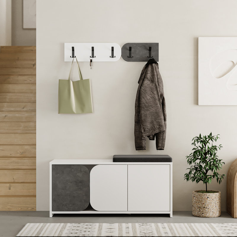 8 Pair Shoe Storage Cabinet, White/Retro Grey