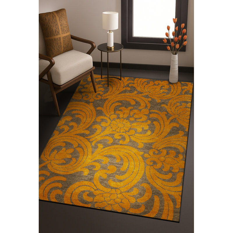 Tapis gris tissé à motif floral lavable Mosso, 6'7" x 9'10"