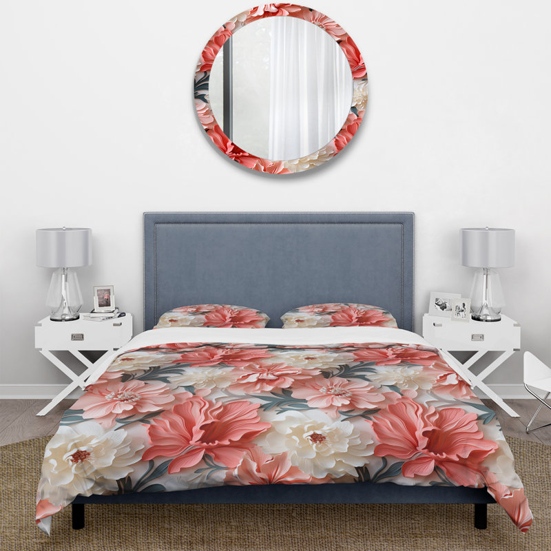 Literie discrète à motif tropical corail I, Housse de couette pour très grand lit et 2 très