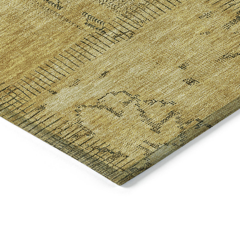 3' X 5' Gold Wheat And Gray Patchwork Washable Indoor Outdoor Area Rug