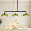 Lustre linéaire noir de 42 pouces avec abat-jour en verre vert, luminaire suspendu 3 lumières pour îlot de cuisine, hauteur réglable