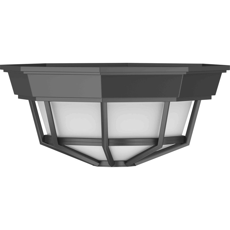 Black and Frosted Glass Outdoor Flush Mount Light