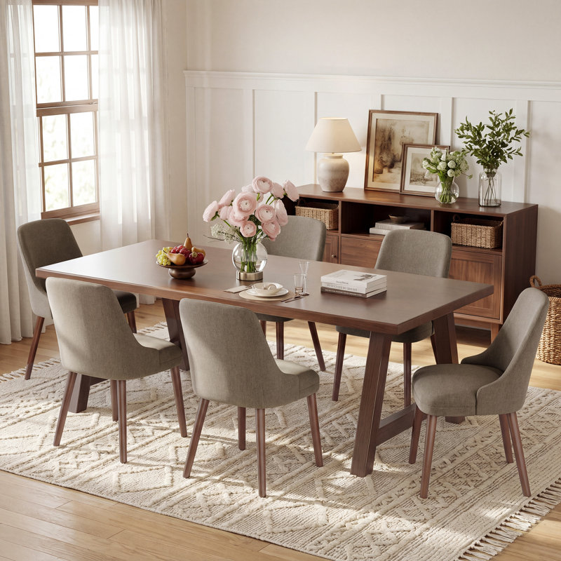 High Back Dining Chair with Ergonomic Curved Back, Padded Seat & Solid Wood Legs, Taupe