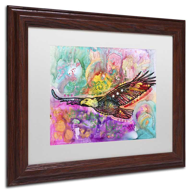 « eagle », impression, H 11 po x l 14 po x P 0,5 po, Encadrement grain de bois, Blanc