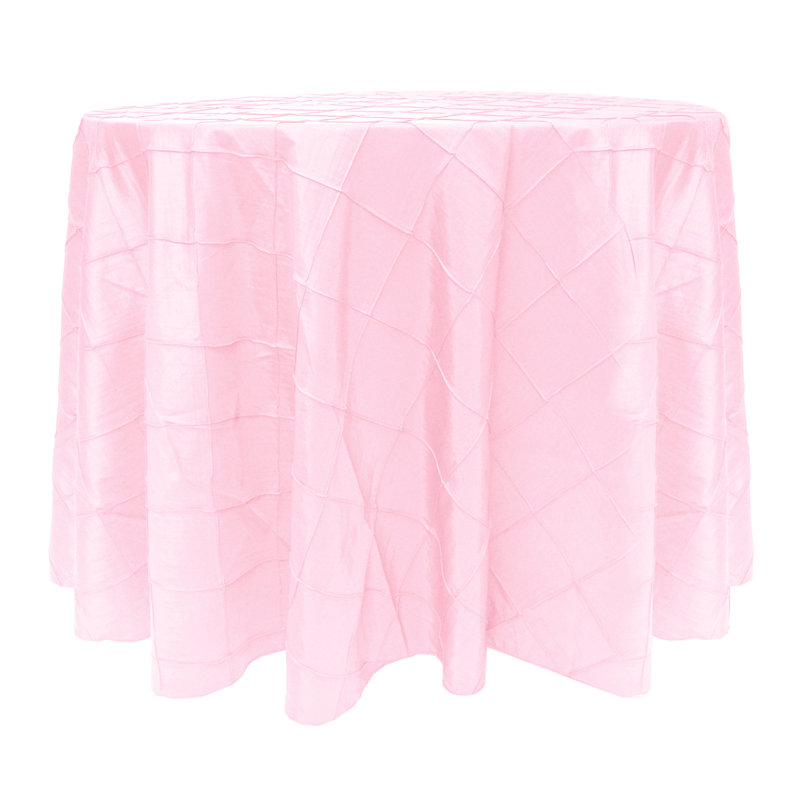 Ultimate Textile - Embroidered Pintuck Taffeta Tablecloth Bubble Gum Pink, 102" Round, 1