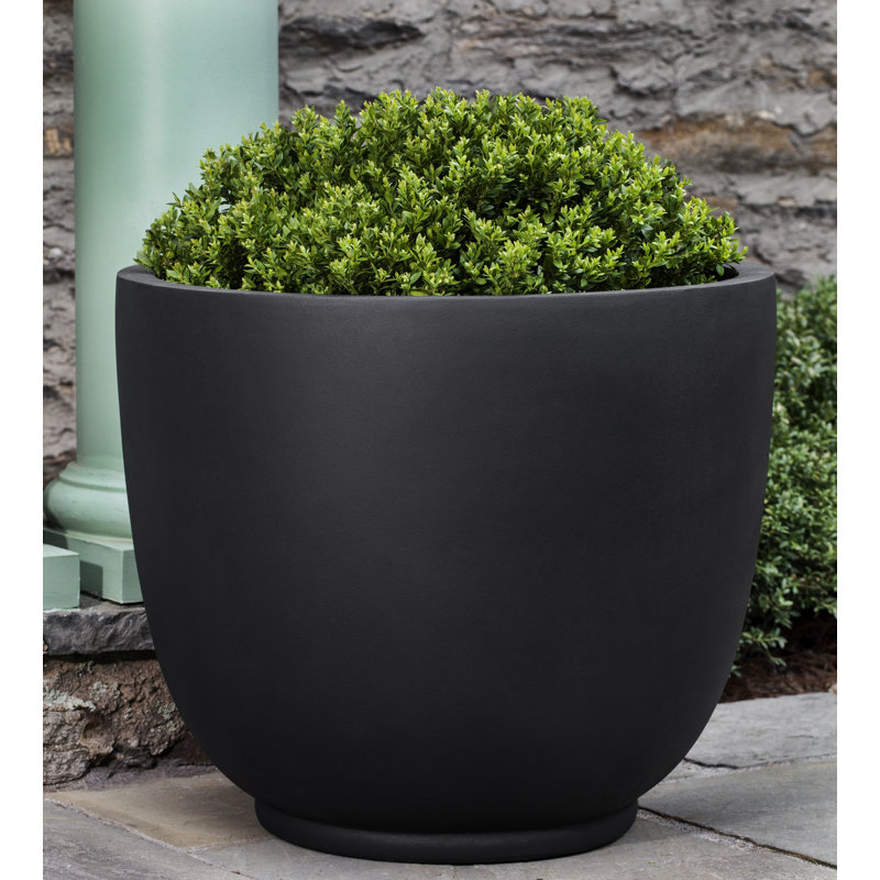 Meola Fiberglass Pot Planter, Onyx Black Lite, Set of 5, 18.5" H x 21.75" W x 21.75" D