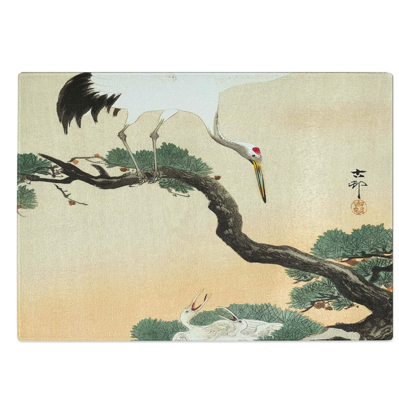 Glass Japanese Crane Birds by Ohara Koson Chopping Board, 39 cm W x 28.5 cm L