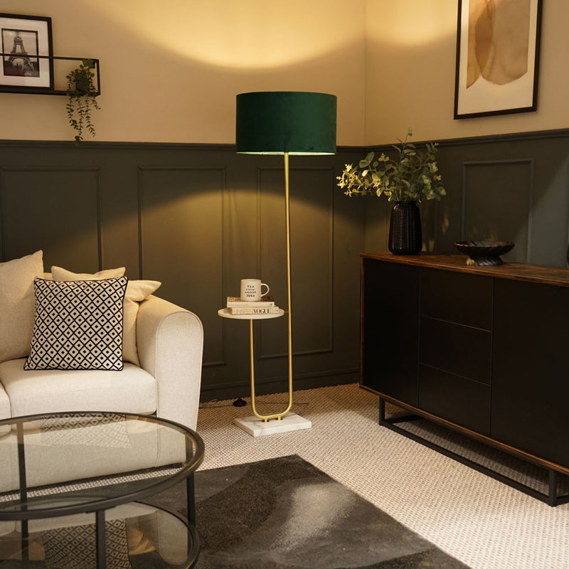 Replogle Matte Tray Table Floor Lamp Set, Green, Yes, Gold