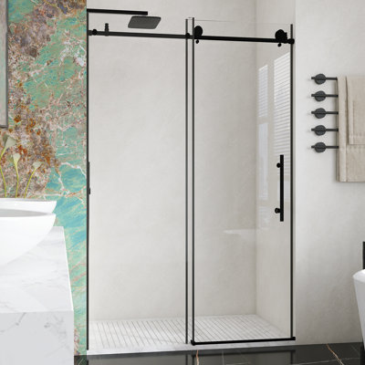 48" W X 76" H Frameless Single Sliding Shower Door With 1/4 "(6 Mm) Clear Tempered Glass