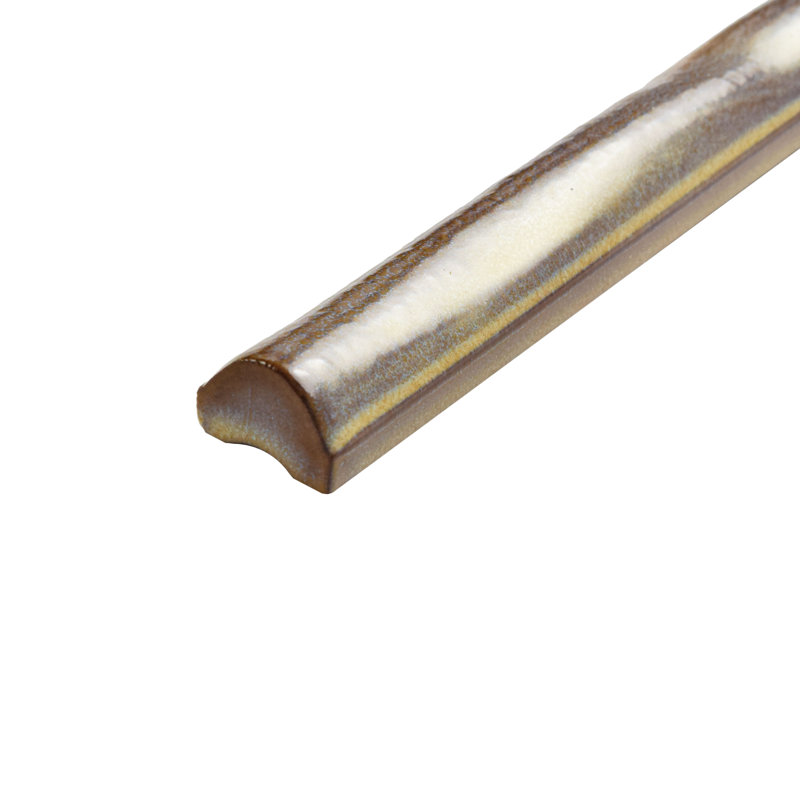 Antic Special 6" x 0.75" Glossy Ceramic Pencil Liner Tile Trim, Brown/Yellow