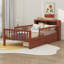 Structure de lit simple en bois avec deux tiroirs de rangement sous le lit et une barrière de sécurité à trois côtés-82006289