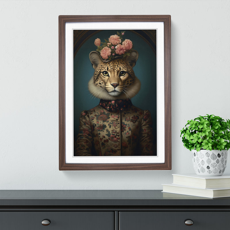 Cheetah Victorian Framed Print, 46cm H x 34cm W x 2cm D, Walnut Framed