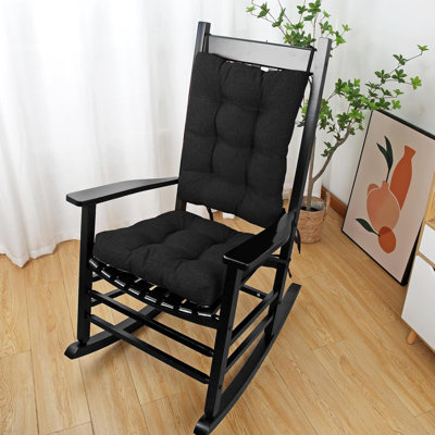 Chair Cushion Set For Rocking Chair With Ties, Non-Slip Back & Seat Pads, Black