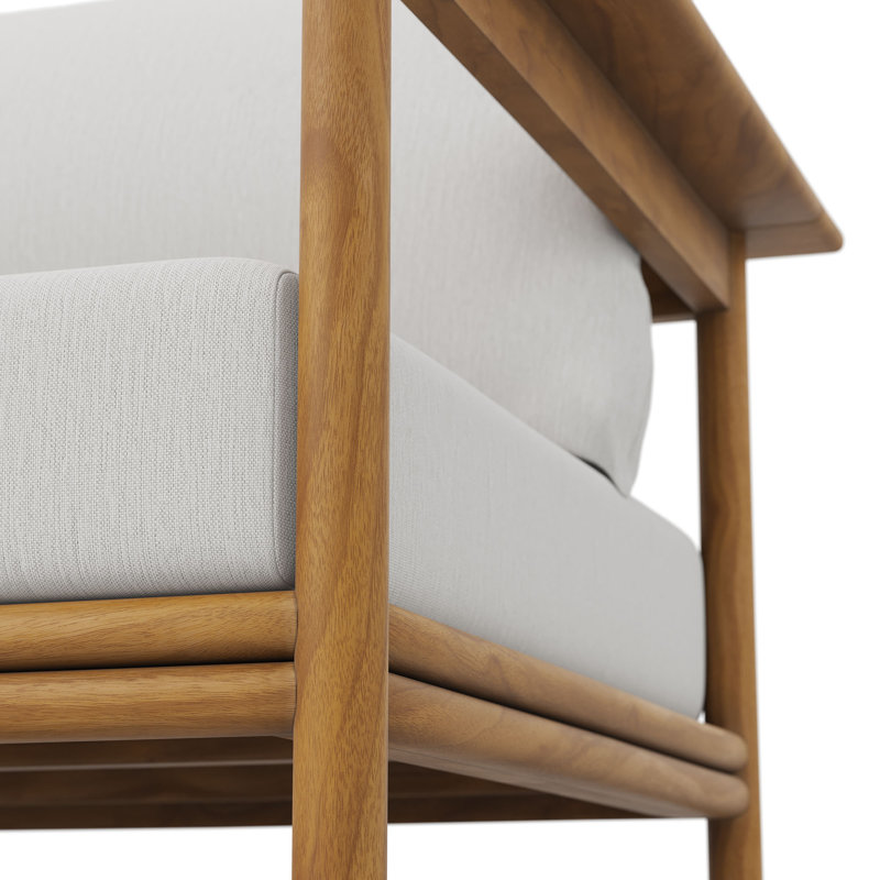 Wren Outdoor Patio Teak Wood Armchair And Ottoman Set In Natural, Sail, No