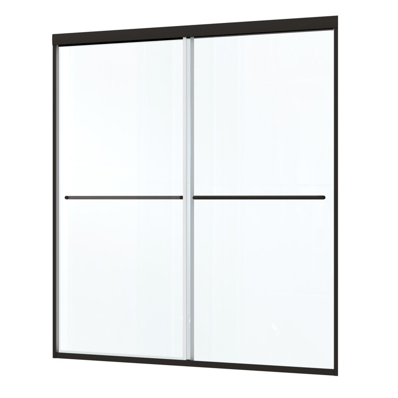 Porte de douche coulissante Bypass, 50 à 54 po x 70 po, verre trempé de 1/4 po, noir mat, rail, poignée en acier inoxydable, fuite, coulissement lisse, finition noire à assemblage rapide, matériaux de qualité, installation simple