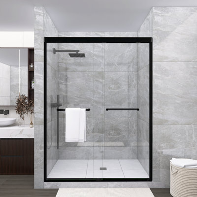 50-54"  X 72"  Double Sliding Shower Door, 1/4" (6mm) Tempered Glass With Explosion-Proof Film, Aluminum Frame & Stainless Steel Handle, Matte Black